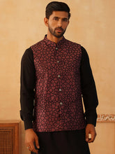 Embroidered Silk Blend Nehru Jacket-JOWC-4106Coral